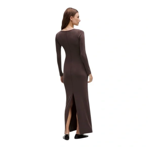 Lululemon Drapey Softstreme Long-Sleeve Maxi Dress Espresso Size M NWT - Picture 2 of 8